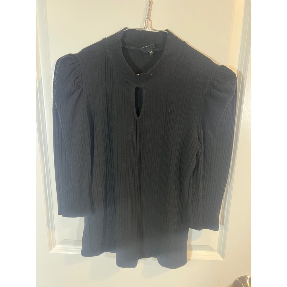 W5 Womens Top Keyhole Mock Neck Ribbed Knit Black Size M